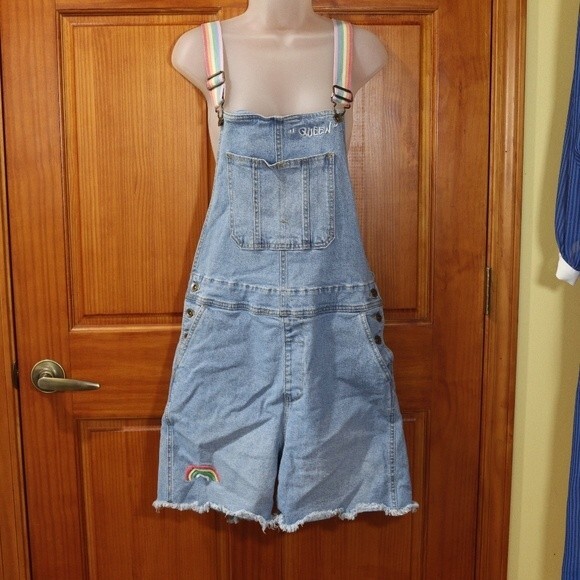 Target Pride Pastel Rainbow Queen Embroidered Shortalls Overall Shorts Medium - Picture 13 of 16